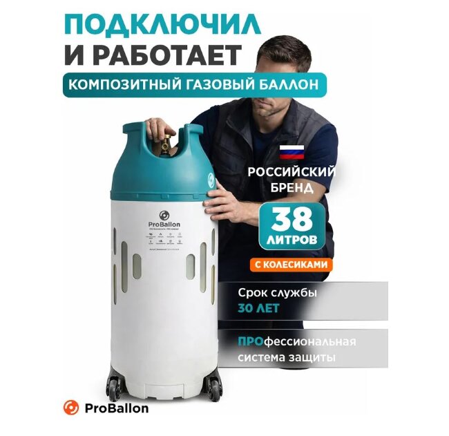 Композитный газовый баллон ПроБаллон(PROBALLON) 38 л с колесами