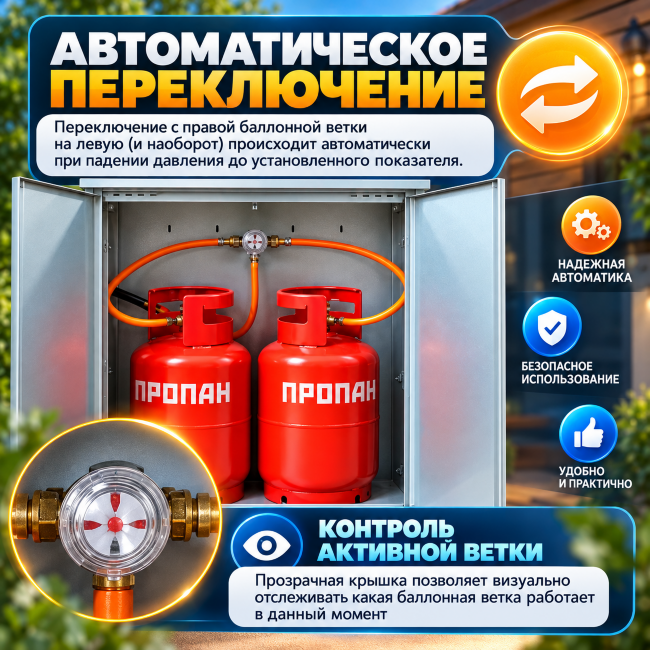 Рампа пропановая Cavagna Group РП-2 4 кг/ч 37 мбар, с автоматическим переключением баллонов Рампа пропановая Cavagna Group РП-2 4 кг/ч 37 мбар, с автоматическим переключением баллонов