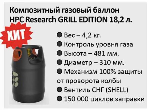 Композитный газовый баллон HPC Research LPG Grill Edition 18,2 л 