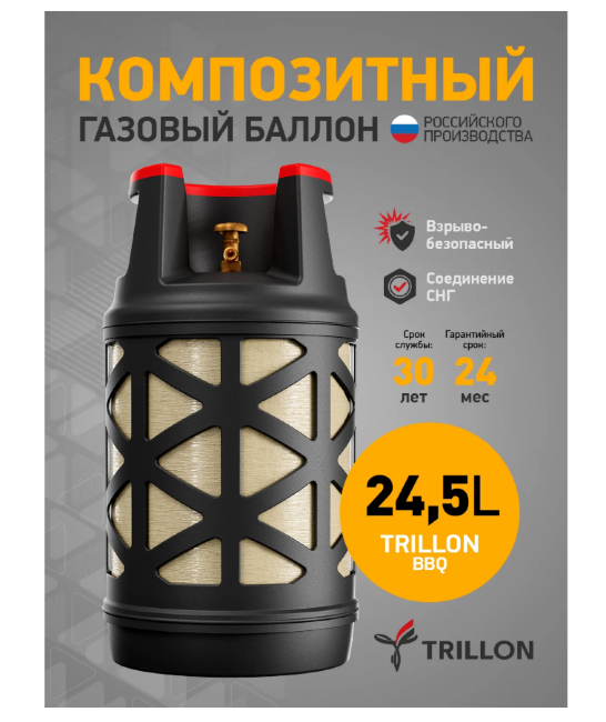 Композитный газовый баллон TRILLON BBQ 24,5 л — безопасный баллон LPG для гриля и дачи