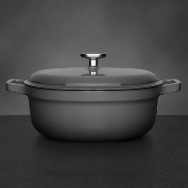 Кастрюля чугунная овальная с крышкой BergHoff Gem 4,1 л серая